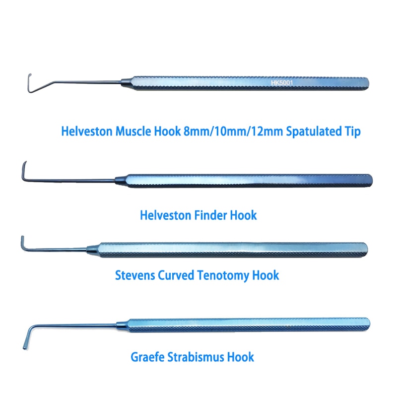 Strabismus Hooks Helveston Muscle Hook  Stevens Curved Tenotomy Hook  Graefe Strabismus Hook Helveston Finder Hook  