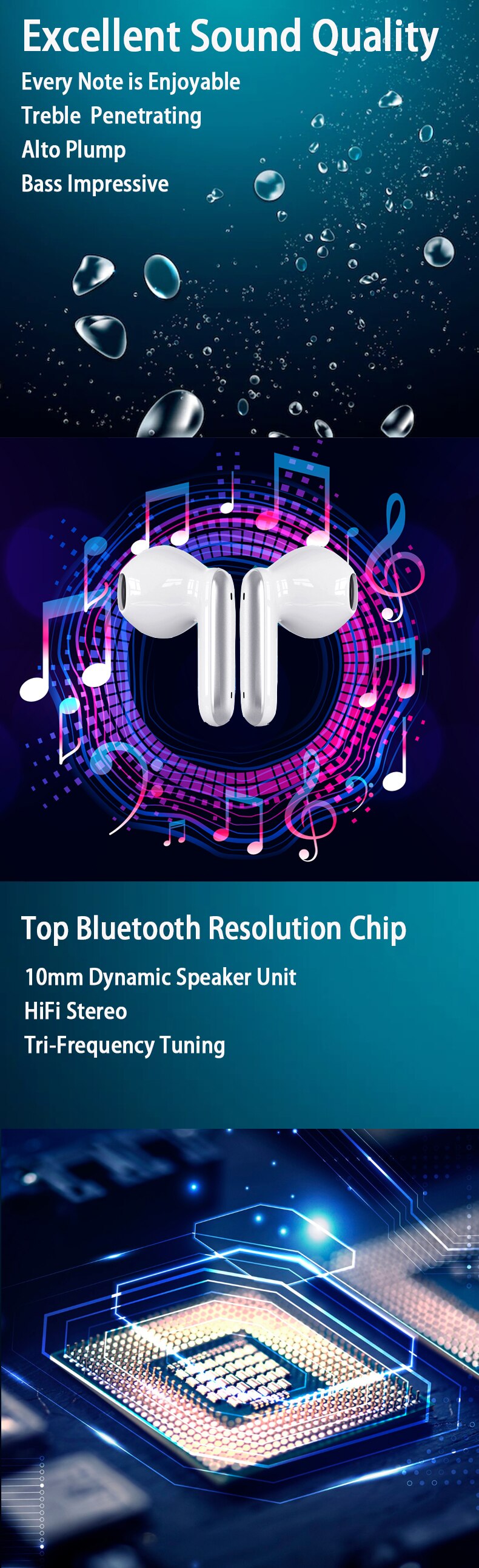 Exquisite Bluetooth earphone Wireless Headphones Bluetooth 5.2+EDR  HIFI Sound Quality Half In-Ear  