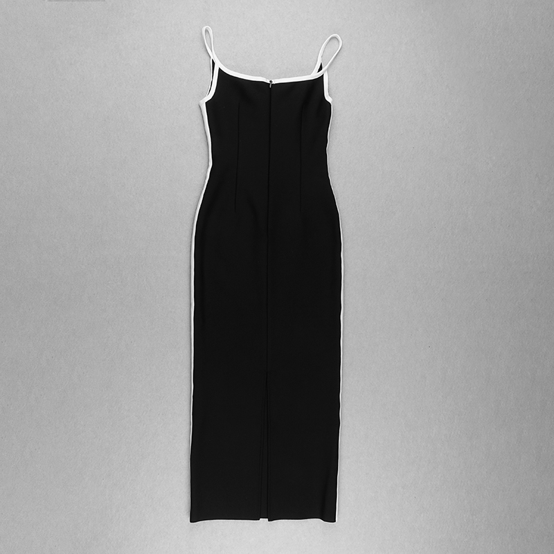 BEAUKEY Quality Classic Vintage Black White Contrast Dress Bandage Women 2023 Long Split V Vestidos Party Club Celebrity Dresses