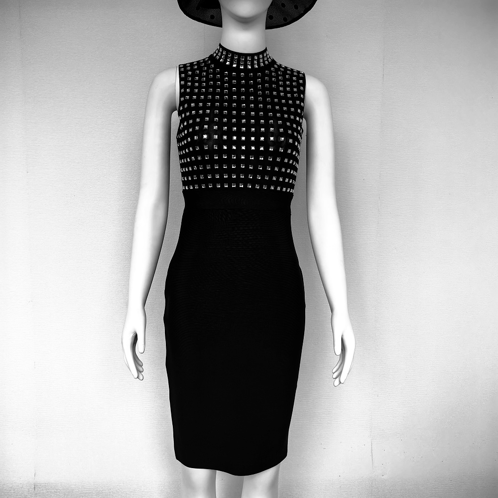 BEAUKEY Sexy High Quality Mesh Rhinestone Black Luxury Bandage Dress Summer Women 2024 New Arrival Party Evening Diamond Dress