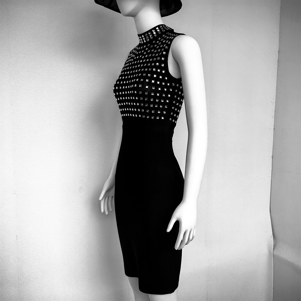 BEAUKEY Sexy High Quality Mesh Rhinestone Black Luxury Bandage Dress Summer Women 2024 New Arrival Party Evening Diamond Dress