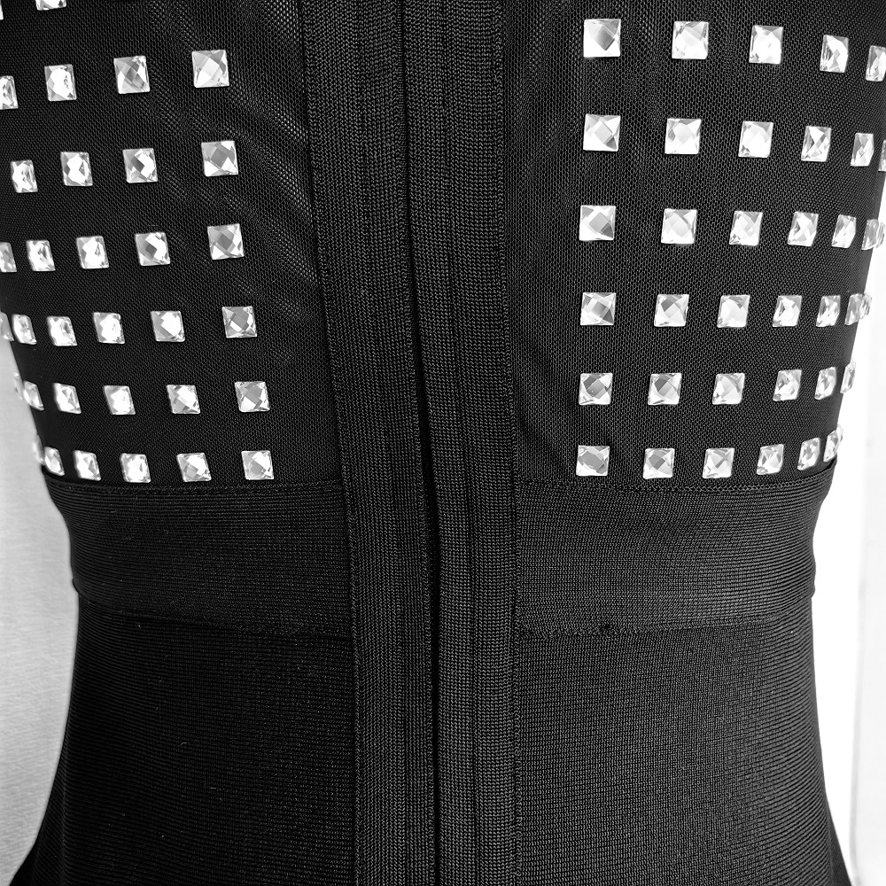 BEAUKEY Sexy High Quality Mesh Rhinestone Black Luxury Bandage Dress Summer Women 2024 New Arrival Party Evening Diamond Dress