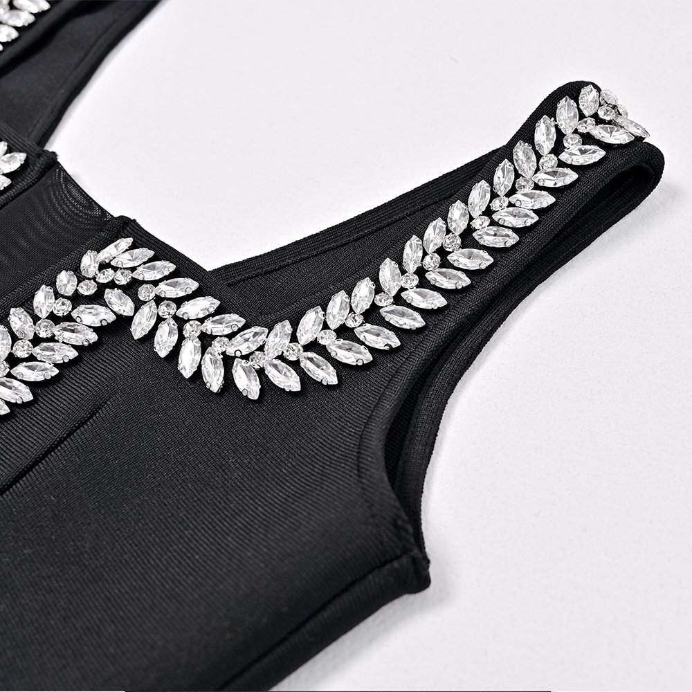 BEAUKEY Luxury Hollow Sexy Blue Rhinestone Bandage Dress 2024 New Arrival Women Long Bodycon Evening Dress Party Crystal Vestido
