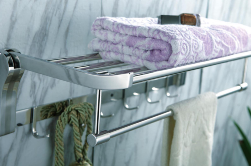 Stainless Steel Folding Towel Rack In Bathroom Non Perforated Bath Towel RackBright And Thickened Bathroom Storage Rack  
