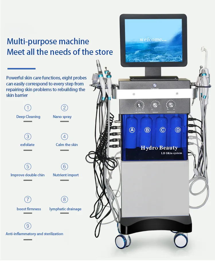 Hydra Oxygen Facial Dermabrasion Machine Ultrasound Eyes Tightening Hydrate Injector Crystal Diamond Microdermabrasion Equipment PDT LED Skin Scrubber Device 14 in 1 Hydra Facial Machine | Honkay hydrafacial machine,14 in 1 hydra facial machine,microdermabrasion machine