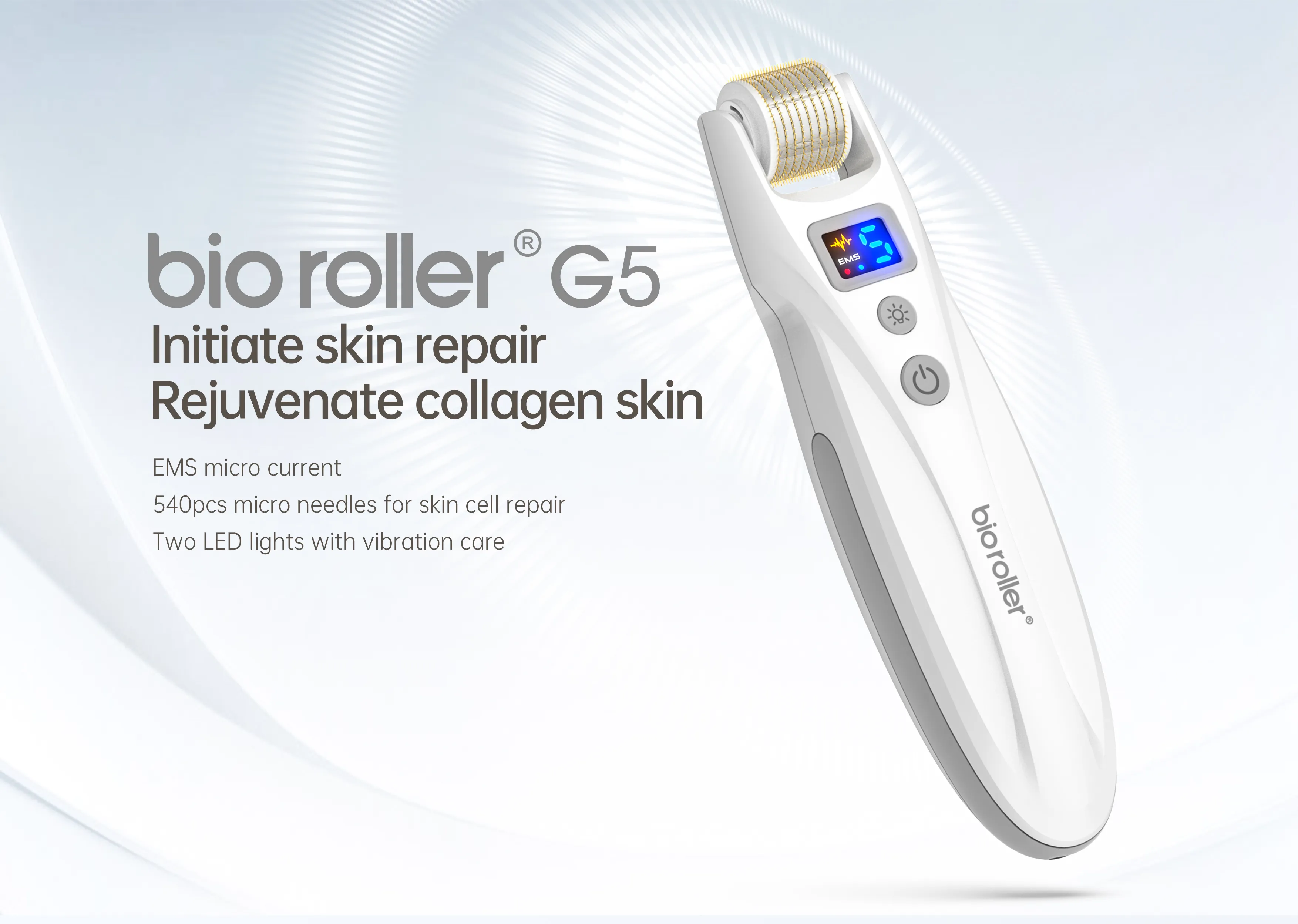 5 in 1 Electric Bio Roller G5 LED Blue Red Light Ems Micro Current Vibration Lift Skin Rejuvenate Derma Roller Massage Remove Acne Whitening Micro Needles Wholesale 5 in 1 EMS BIO Led Derma Roller - Honkay led derma roller,bio derma roller,wholesale derma roller