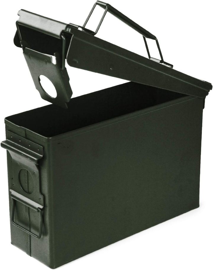 Ammo Can Metal 30/50 Cal Ammo Box for Storage, Lockable Military Pistol Ammo Case, Waterproof Solid Steel Container  