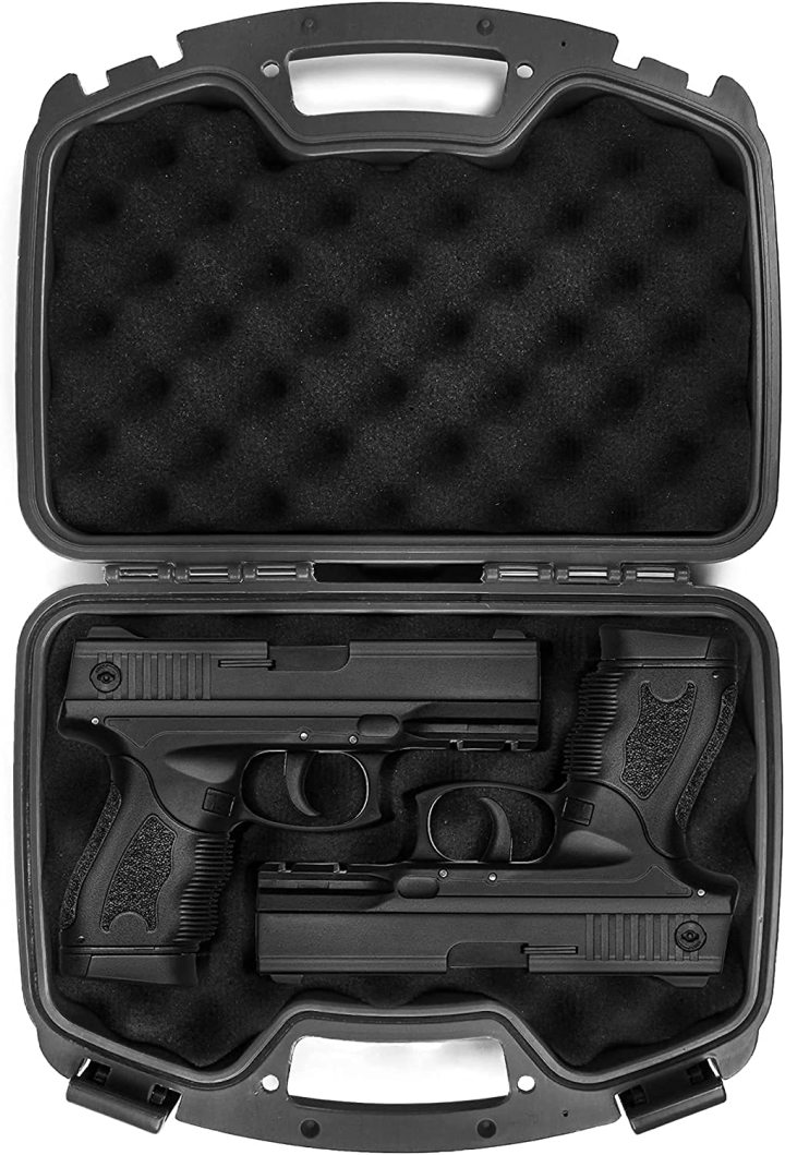 Hard Pistol Case with Foam,Lockable Waterproof Portable 2 Handguns Magazine Storage Box for Outdoor Shooting Hunting Range  