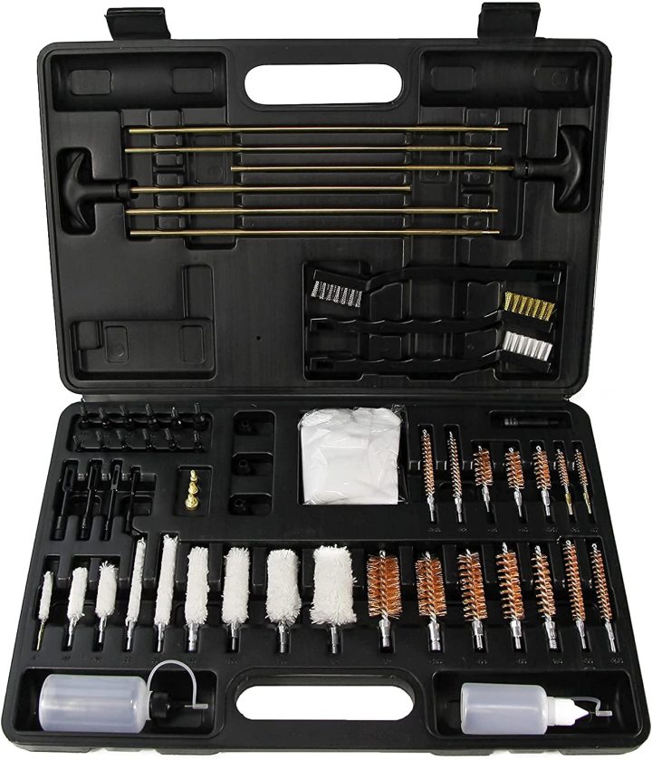 Gun Cleaning Kit Universal Supplies for Hunting Rifle Handgun Shotgun Cleaning Tool Kit Cotton Mop, Bronze Bore Brush, Gun Jag & Tips for All Caliber with Case  
