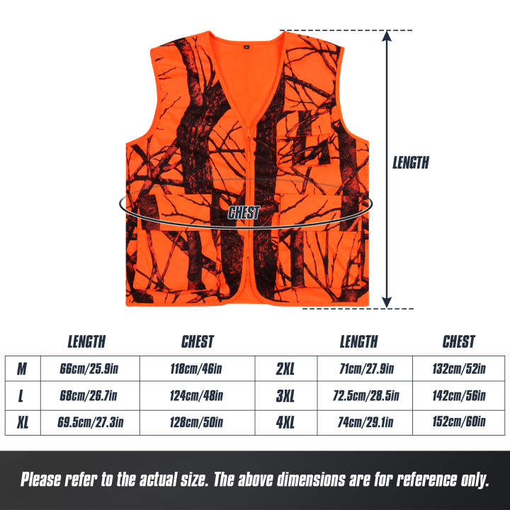 Blaze Orange Hunting Vest with Pockets for Men fishing Camping Outerwear  