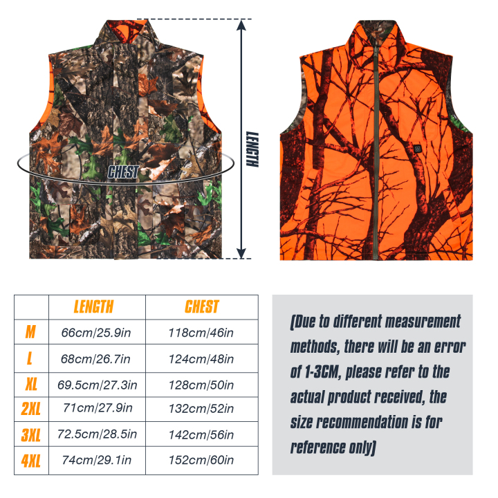 Men's Heated Hunting Vest, Camo & Orange Reversible Vest for Hiking Skiing Fishing Camping (M-4XL)  