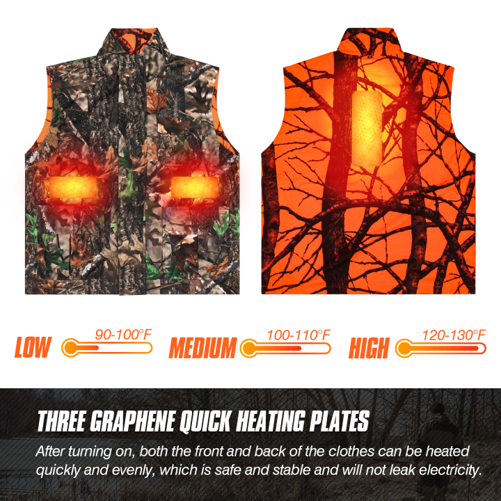Men's Heated Hunting Vest, Camo & Orange Reversible Vest for Hiking Skiing Fishing Camping (M-4XL)  
