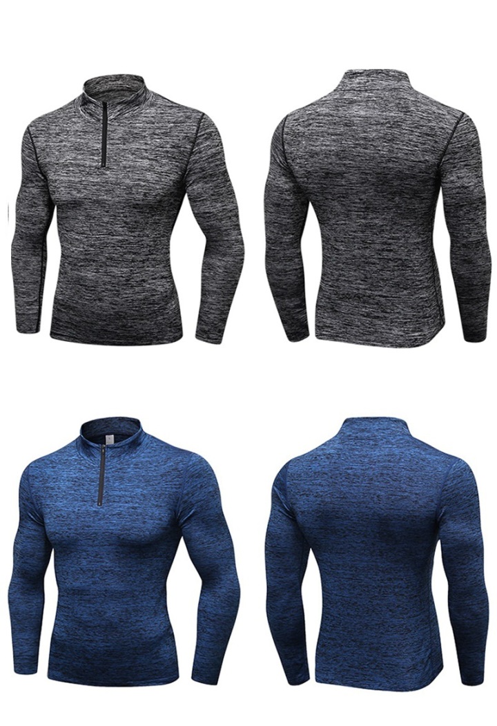High Quality Workout Men Training Clothing Top Zip Compression Long Sleeves Sports Gym T-Shirts  Training Clothing