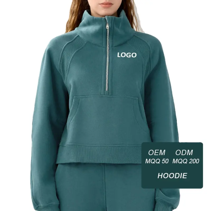 Half Zipper Turtleneck Sports Hoodie With Pockets Wear Warm Fleece Thick Pullover custom hoodie jackets  custom hoodie jackets