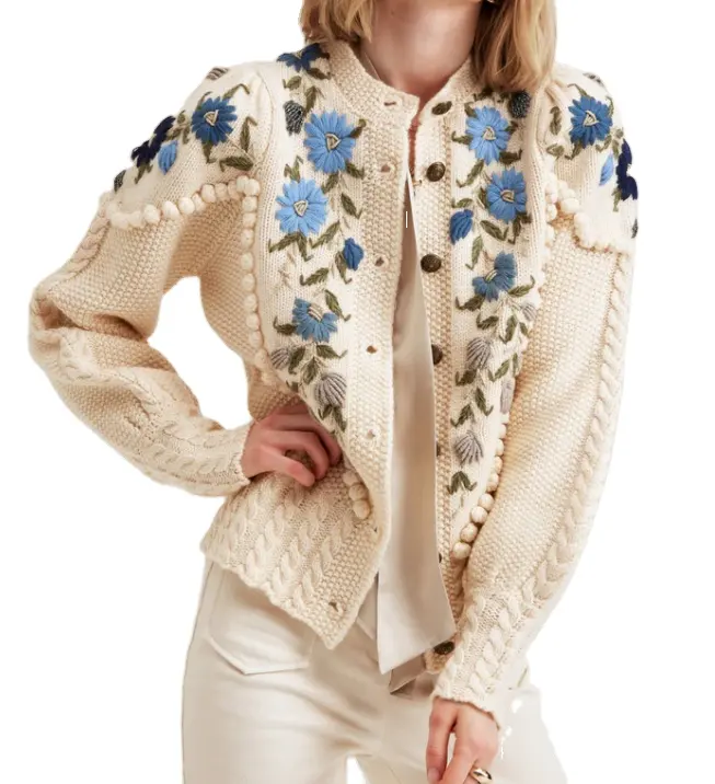 Women fancy crop sweaters cardigans for women jacquard oversized sweater  