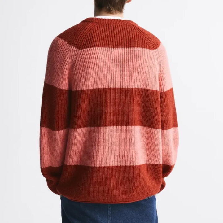  Men wool sweater pullover crew neck raglan sleeve contrast striped pullover Latest  