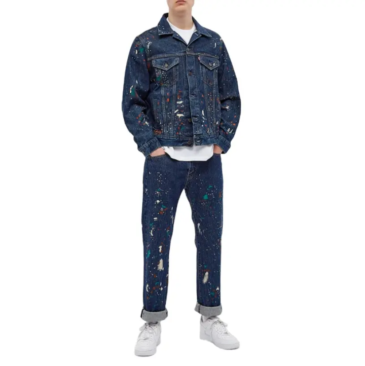  Autumn mens loose 2Pcs set long sleeve jeans jackets stylish denim jacket and pants   
