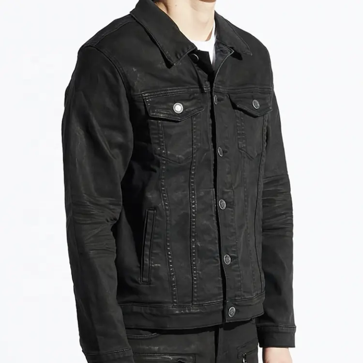 Vintage denim black acid wash jeans coat streetwear mens jacket  