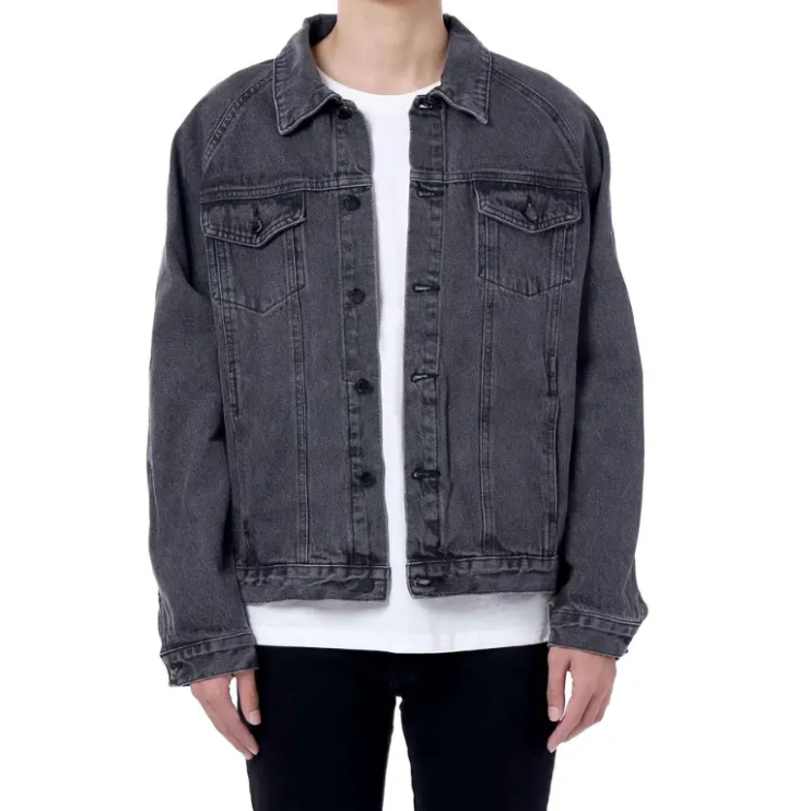 Black acid wash jeans coat casual streetwear mens jacket  