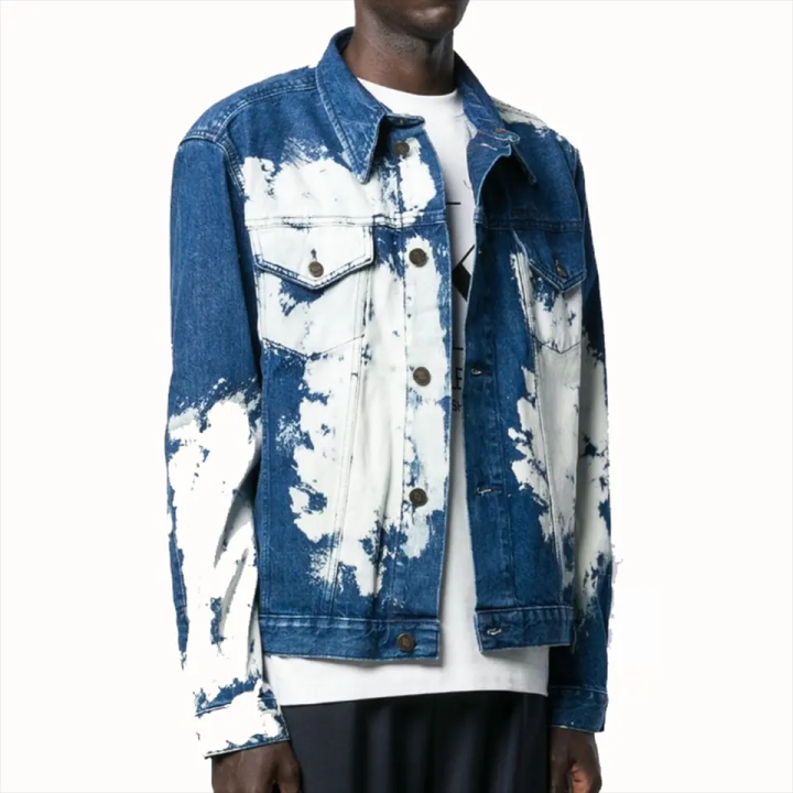 Black acid wash jeans coat casual streetwear mens jacket  