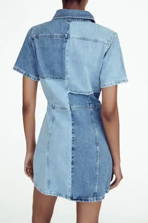 Button-pocket blue cargo denim skirt asymmetrical style fashion denim dress OEM Fashion Summer Custom Logo dress  