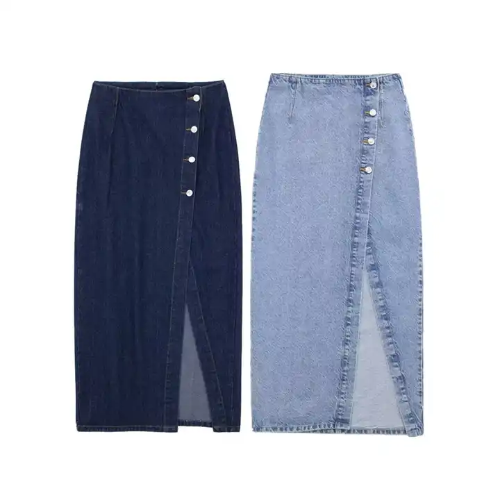 New retro slit design loose high waist bag hip denim skirt OEM fashion denim leather skirtsSummer Custom Logo dress   