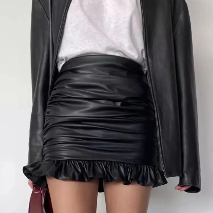 Women's Dress Club Wrap Skirt Sheepskin leather Skirt OEM Fashion Summer Custom Logo dress leather skirts  