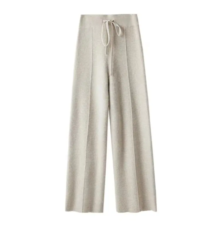 Winter Solid Elastic Ankle-length trousers Cashmere Wide Leg Belted Long Pants trousers   trousers,long pants