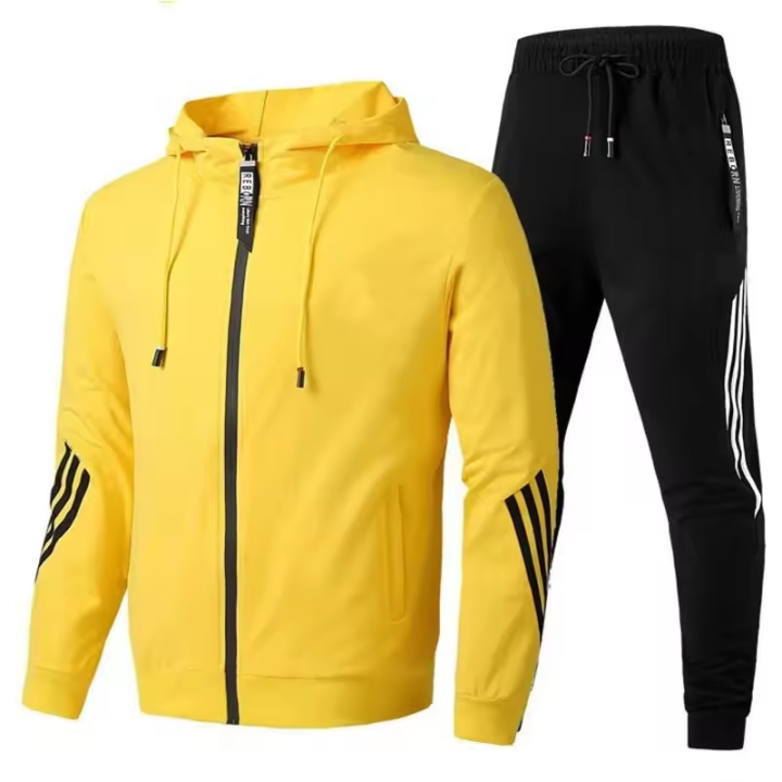 Leisure sports fitness set windproof zipper jacket running sports set trousers  