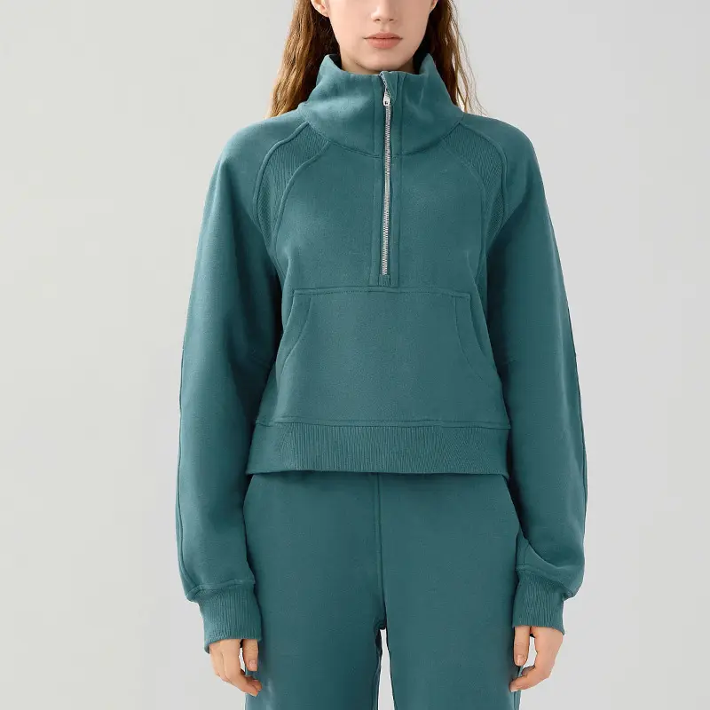 Half Zipper Turtleneck Sports Hoodie With Pockets Wear Warm Fleece Thick Pullover custom hoodie jackets
