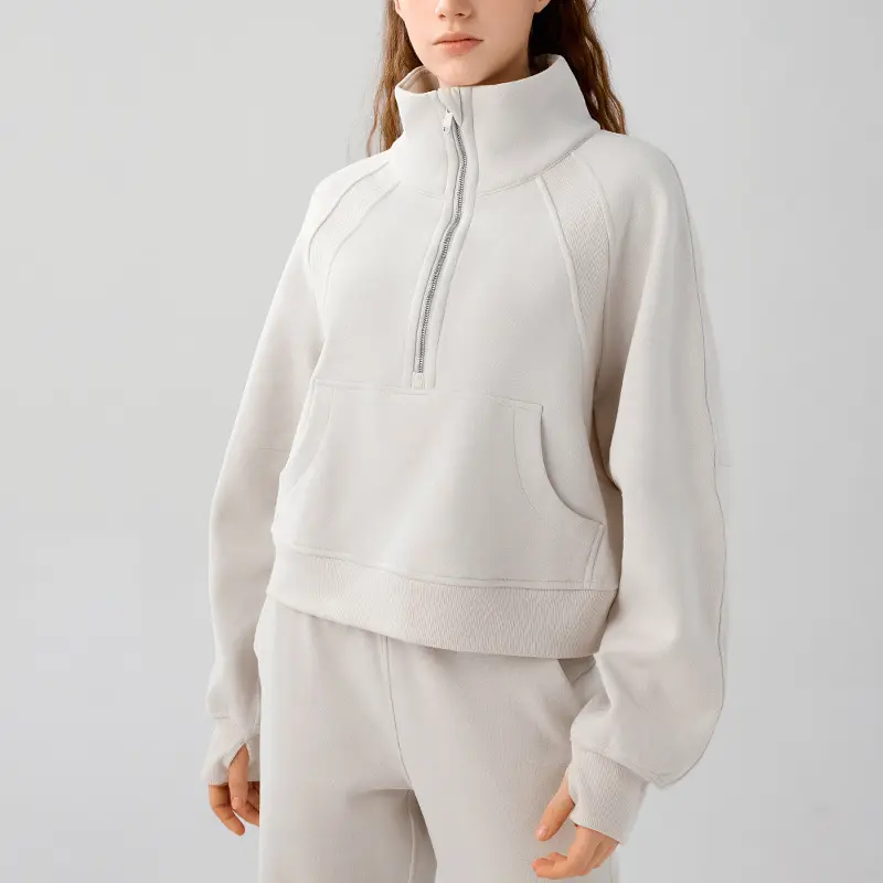 Half Zipper Turtleneck Sports Hoodie With Pockets Wear Warm Fleece Thick Pullover custom hoodie jackets