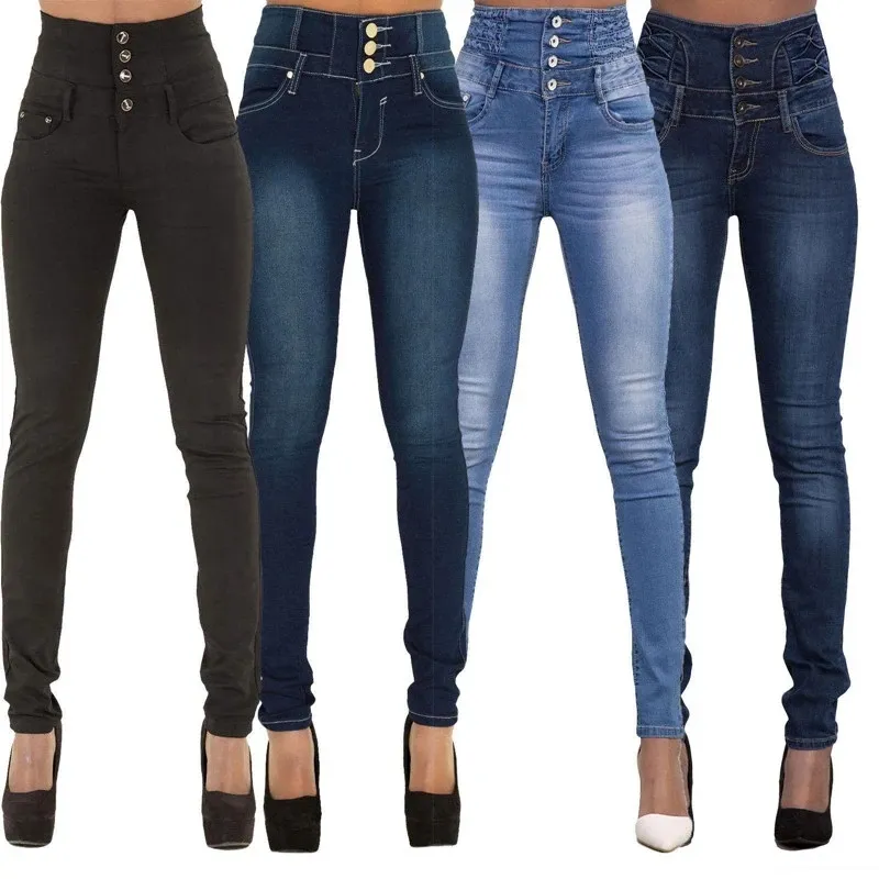 Push up pencil denim pants ladies vintage high waist Jeans stretch skinny Mom Jean