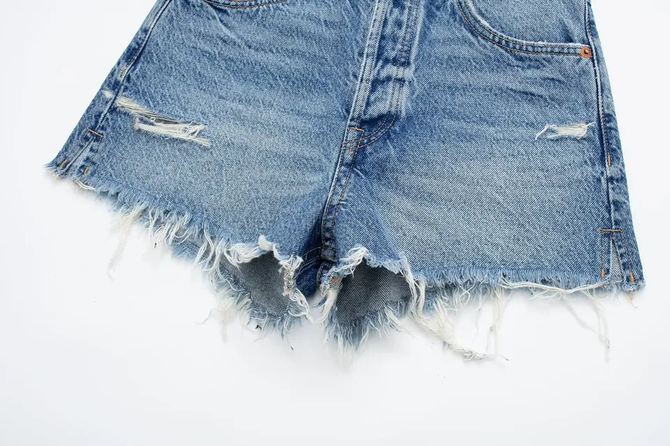 Women ripped denim jeans denim shorts Custom Logo Print or Embroidered Sweatpants Shorts cotton Gym wear Short pants