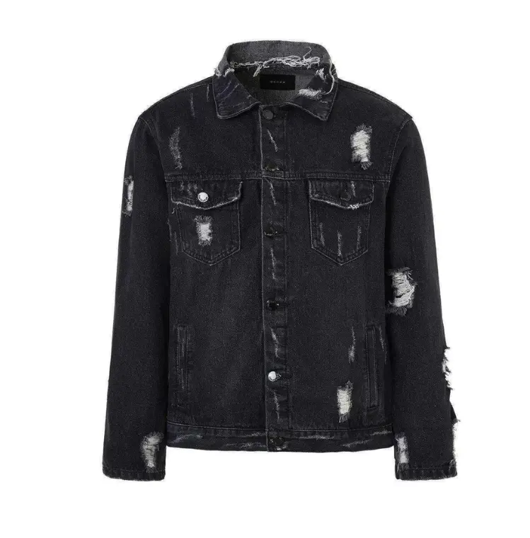 Black acid wash jeans coat casual streetwear mens jacket