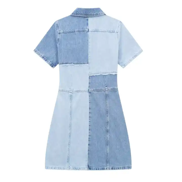 Button-pocket blue cargo denim skirt asymmetrical style fashion denim dress OEM Fashion Summer Custom Logo dress