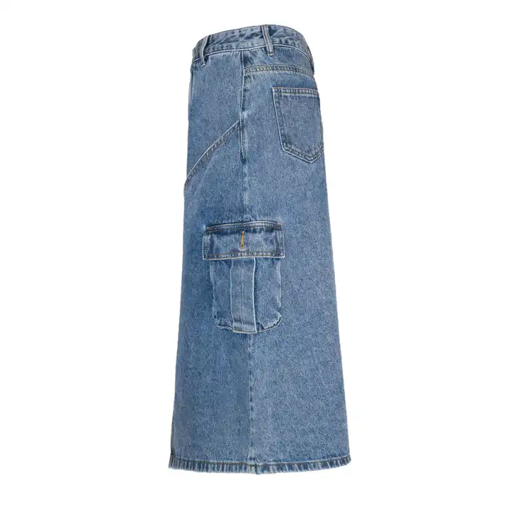 New retro slit design loose high waist bag hip denim skirt OEM fashion denim leather skirtsSummer Custom Logo dress 