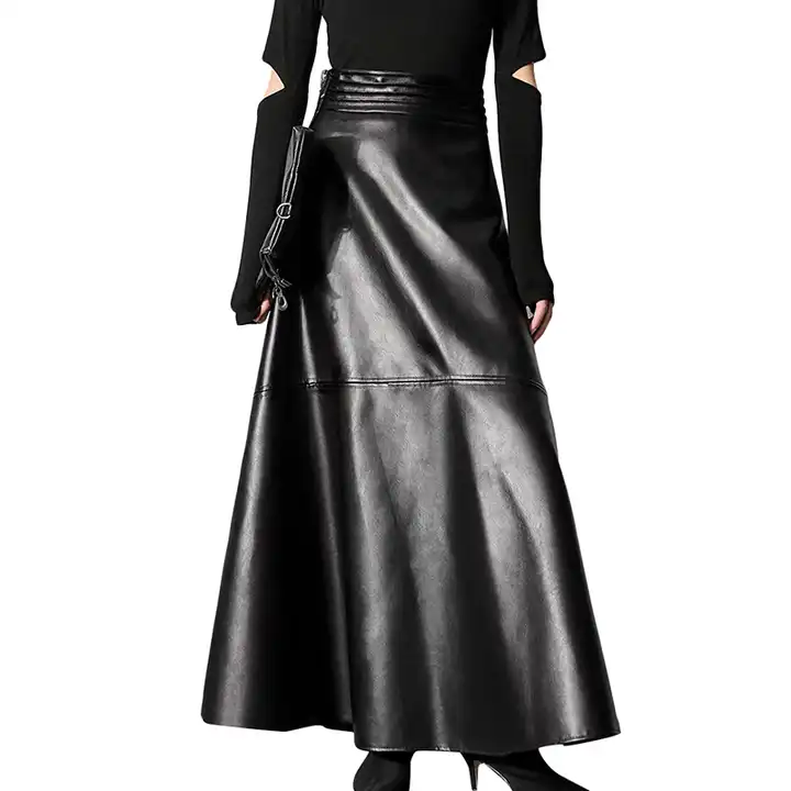 leather skirts high waist solid slim minimalist midi women's skirt leather skirts