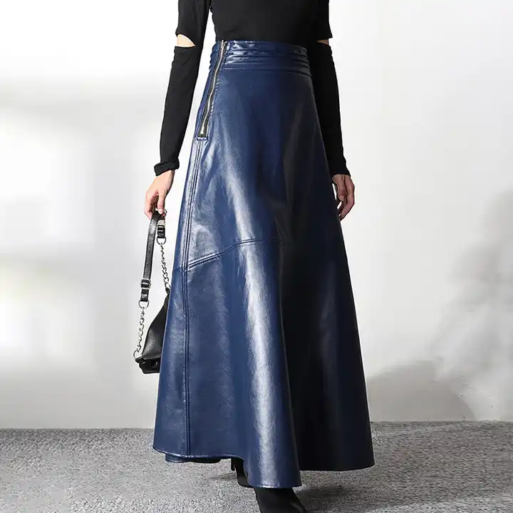 leather skirts high waist solid slim minimalist midi women's skirt leather skirts