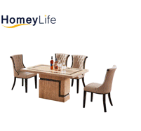 Modern Rectangular Square Marble Dining Table With Wood Dining Chair
