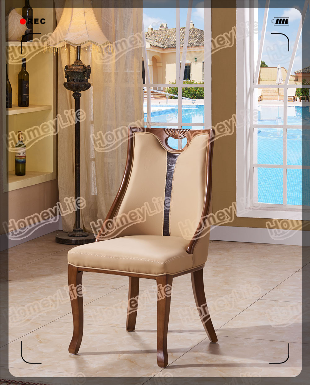 solid wood frame with PU leather cushion dining chair