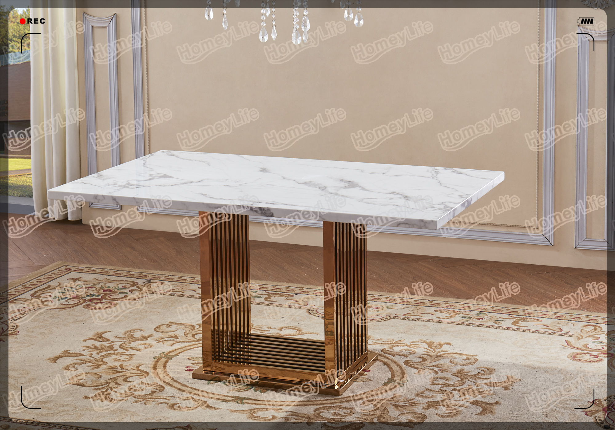 Modern Luxury Stainless Steel Base Rectangular Square Marble Dining Table 