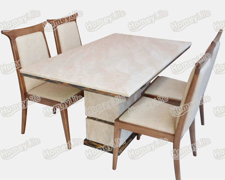 Modern Rectangular Square Marble Dining Table With Wood Dining Chair