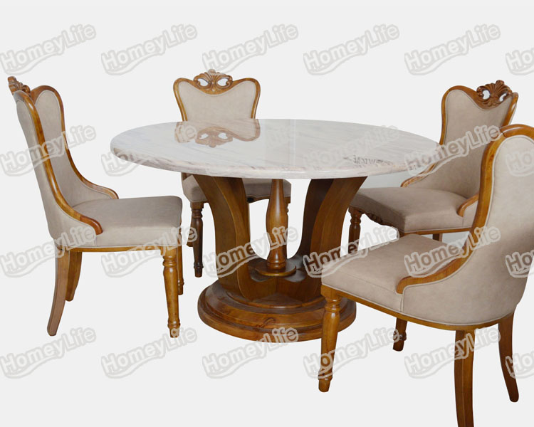 Wood Base Round 4 Seater Marble Dining Table HT16#