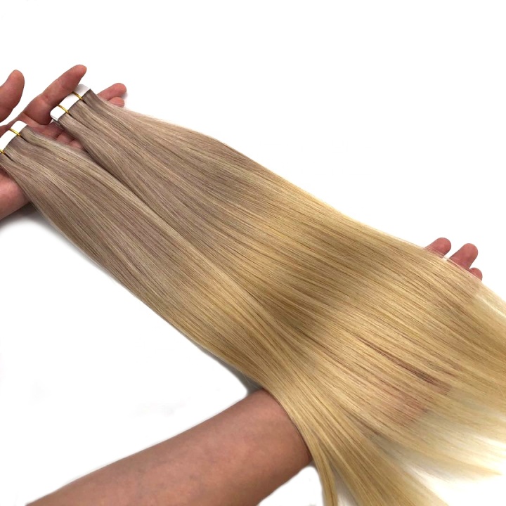 Tape in Human Hair Extensions 18 Inch Remy Hair Extensions Balayage Color 8 Ash Brown Fading to 60 and 18 Ash Blonde Tape in Hair Extensions 20 Pcs 50 Grams Seamless Tape in Remy Extensions Tape in Human Hair Extensions  