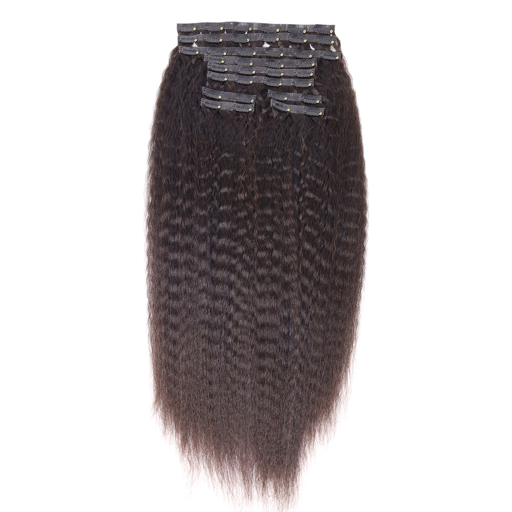 Wholesale High Quality Clip Ins PU Hair kinky straight Extension 100% Raw Human Hair Invisible PU Hair Clip Ins Double Weft Clip In Natural Human Hair 