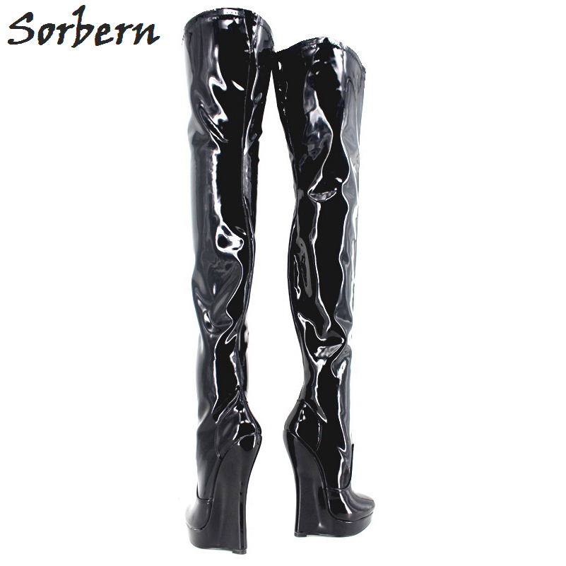 Sorbern Crotch Tigh High Women Boots Wedge Heels 18Cm Platform 3Cm