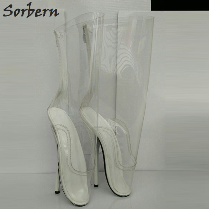 Sexy Clear Plastic Ballet Heel Boots Unisex Shoes 7