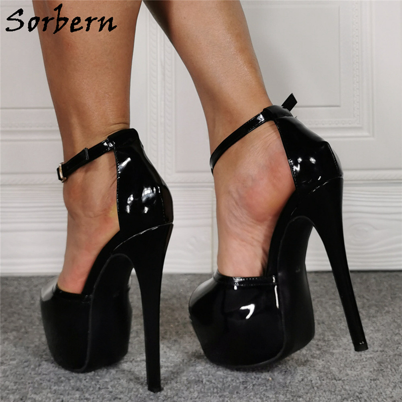 Sorbern Black Patent Women Pump Shoes T-Strap Open Toe Summer Style ...