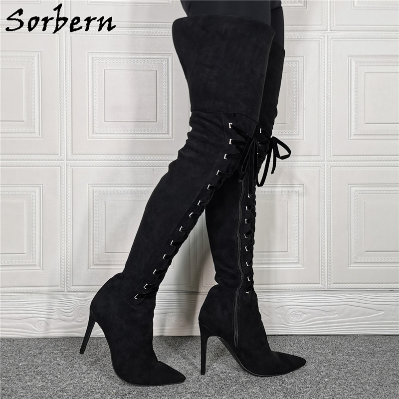 Sorbern Lace Up Details Boots Mid Thigh High Long Boots Custom Extra ...