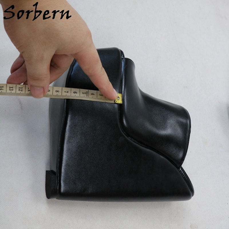 Sorbern Open Toe Black Wedge Mules Pump High Heel Platform Shoe For Ladyboy Heels 0887